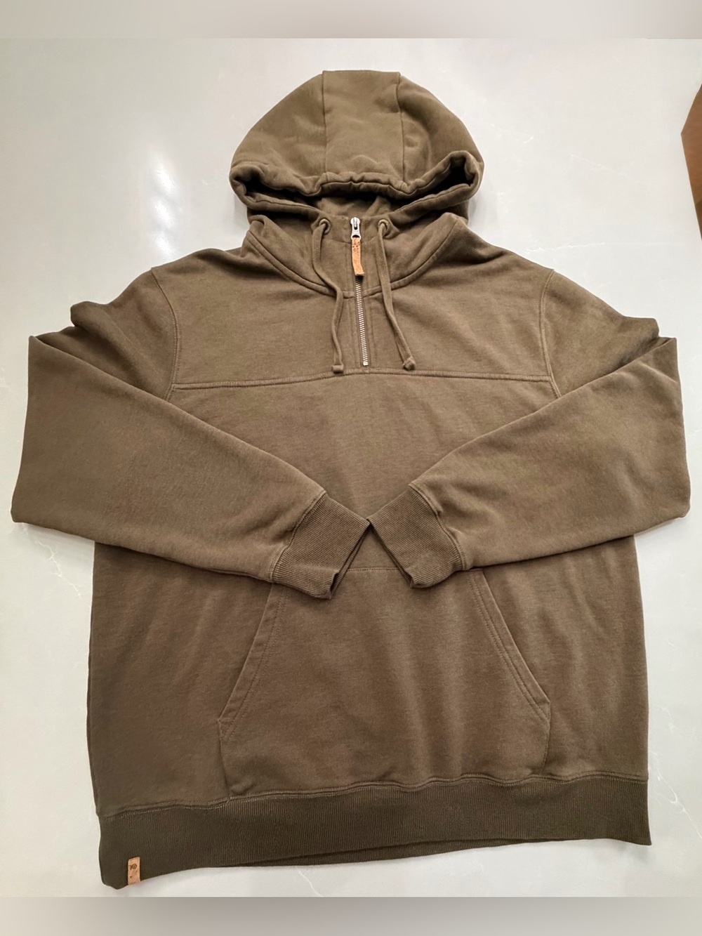 tentree 1/4 Zip Olive Green Organic Cotton Blend Fleece-Lined Hoodie, XL